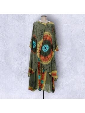 JOT Bohemian 100% Silk Tie Dye Moth Wing Flowing Layered Festival Dress OS